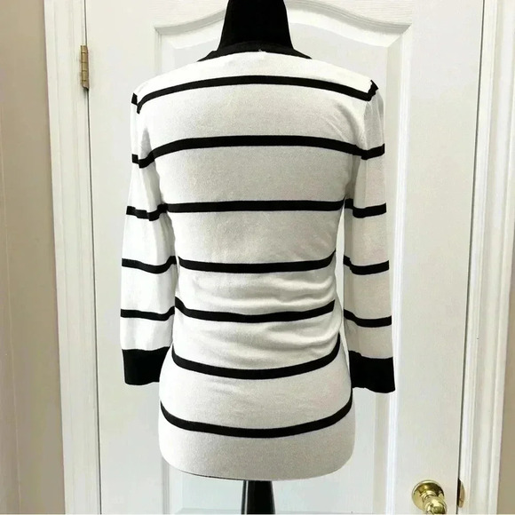 Ricki’s Wrap Front Sweater Deep V Neckline Thin Knit Black & White Stripes XS - Picture 15 of 16